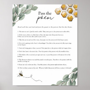 Pass the Poem Baby Shower Game Bee and Eucalyptus  Poster