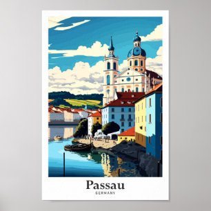 Passau Germany Travel Art Vintage Illustration Poster