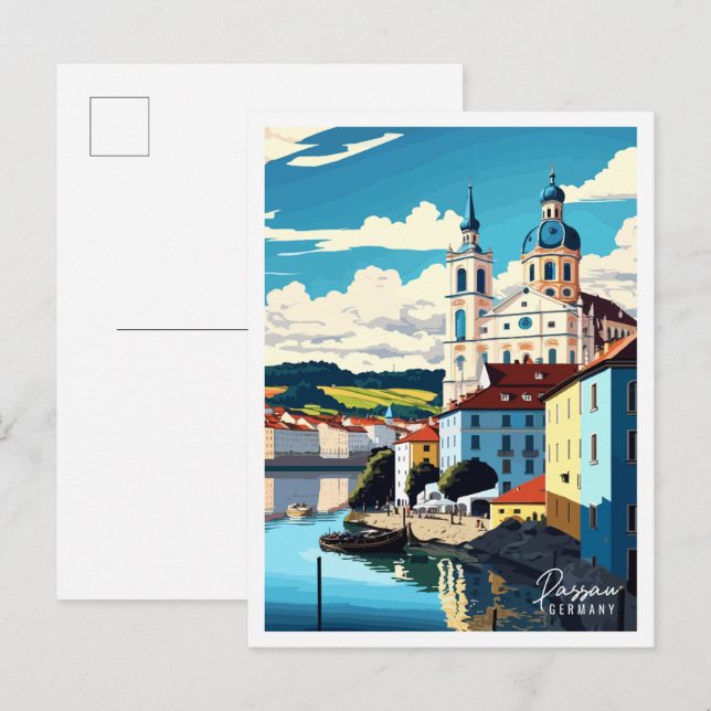 Passau Germany vintage travel illustration Postcard (Front/Back)