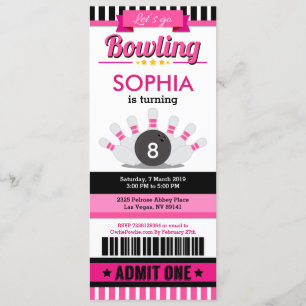 Passe-billets Pink Bowling Invitation de fête d'an