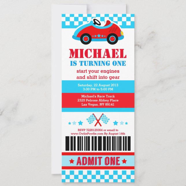 Passe-billets Voiture de course Invitation de fête (Devant)