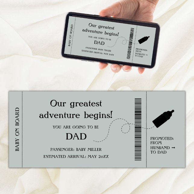 Passe D'Embarquement Faire-part De Grossesse Pour  (boarding pass pregnancy announcement for husband, plane ticket pregnancy card, promoted to dad)