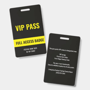 Passe VIP Accès Complet Festival de Musique Badge 