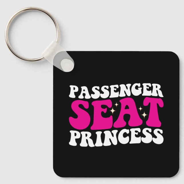 Passenger Seat Princess Girl Car Groovy Retro Keychain (Front)