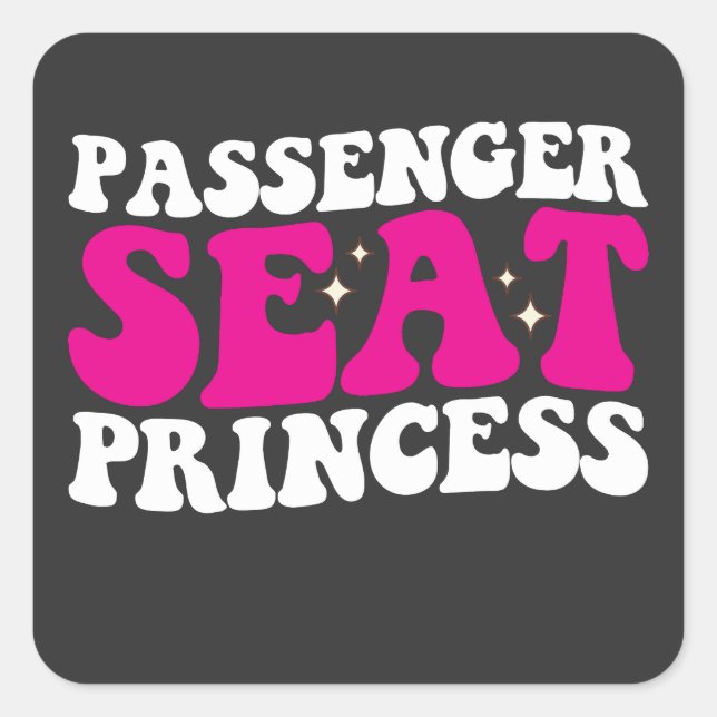 Passenger Seat Princess Girl Car Groovy Retro Square Sticker (Front)