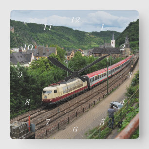 passenger train square wall clock