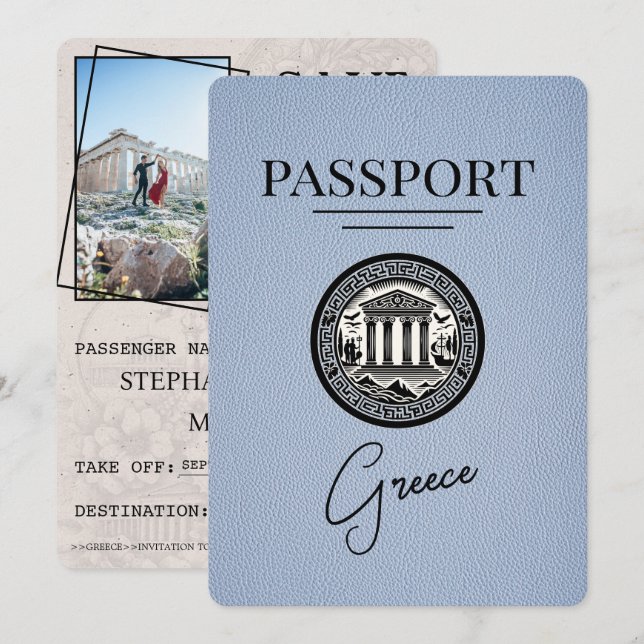 Passeport Dusty Blue Greece Enregistrer la carte D (Devant / Derrière)