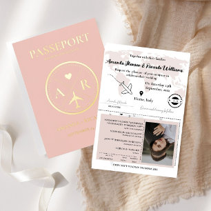 Passeport en peluche or et rose Invitation de mari