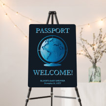 Passeport Globe Bleu Baby Shower Voyage