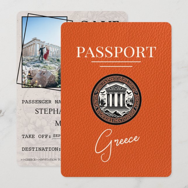 Passeport Orange Grèce Enregistrer la carte Date (Devant / Derrière)