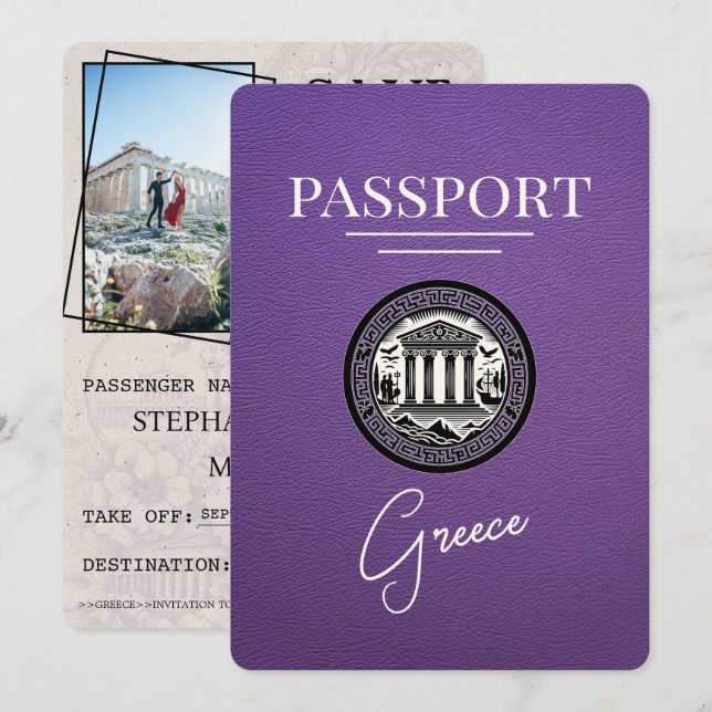 Passeport Purple Greece Enregistrer la carte Date (Devant / Derrière)