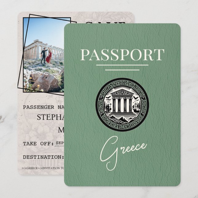 Passeport Sage Green Grèce Enregistrer la carte Da (Devant / Derrière)