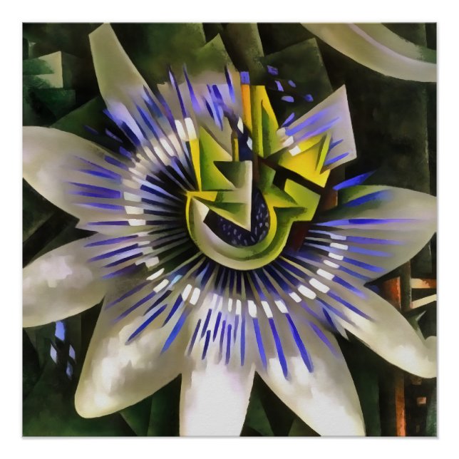 Passiflora Passion Flower In Geometric Art Style Poster (Front)