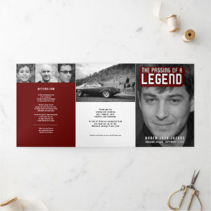 Passing of a legend Funeral service red 12 photo Tri-Fold Programme