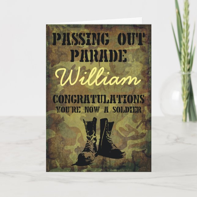 Passing Out Parade Camouflage Boots Congrats Card (Front)