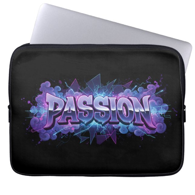 Passion Cyberpunk Typography – Vibrant Modern Word Laptop Sleeve (Front)