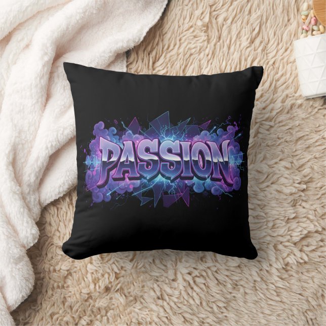 Passion Cyberpunk Typography – Vibrant Modern Word Throw Pillow (Blanket)