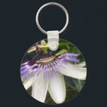 Passion Flower Keychain<br><div class="desc">This lovely button keychain,  zip pull,  shows an unusual photo of a beautiful white and purple passion flower clearly showing its petals and stamens. This was taken in my own garden and would make a lovely gift and colourful accessory.</div>
