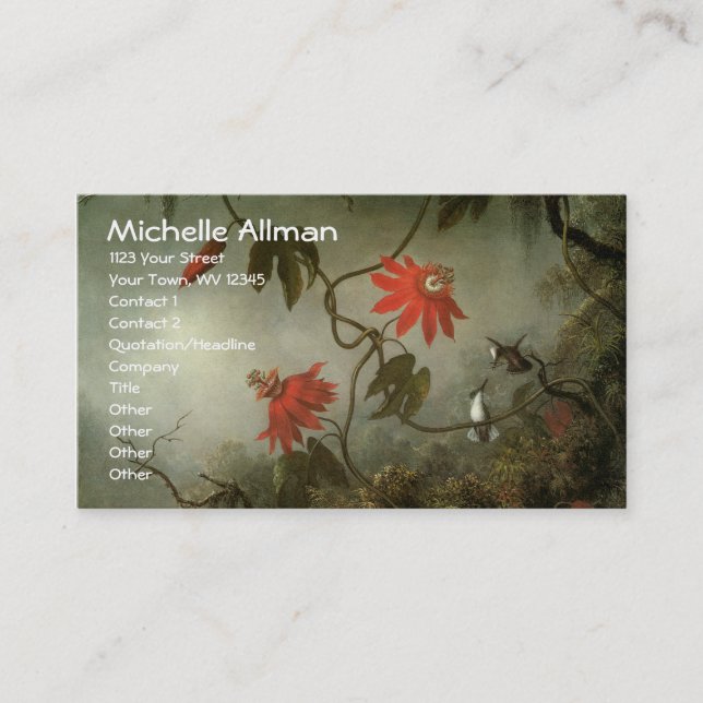 Passion Flowers and Hummingbirds Business Cards (Front)