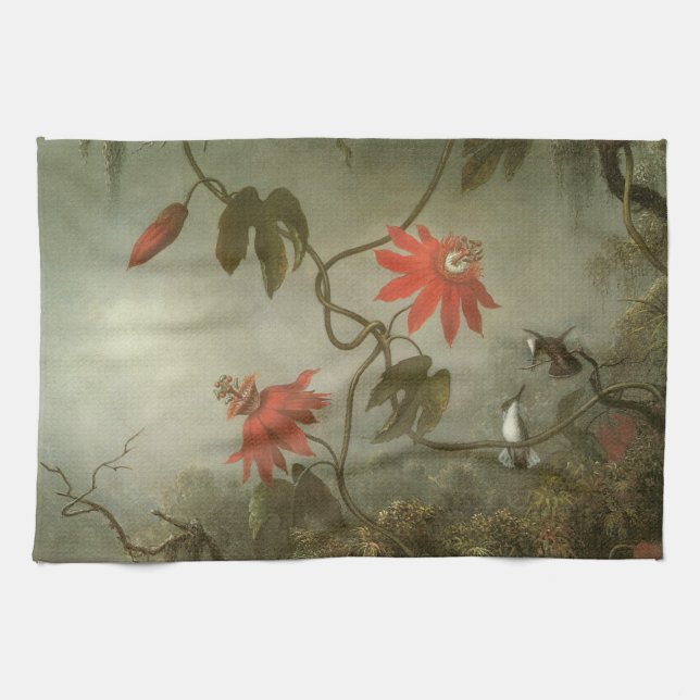 Passion Flowers and Hummingbirds by Martin J Heade Kitchen Towel (Horizontal)