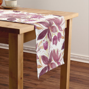 Passion Flowers, Watercolor Burgundy Bronze Gold Long Table Runner
