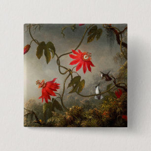 Passion Flowers with Hummingbirds Heade 2 Inch Square Button