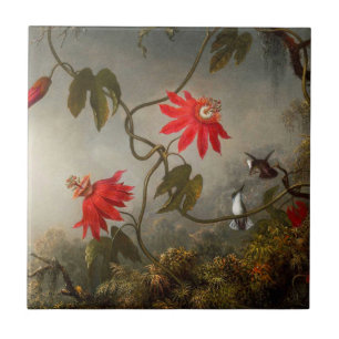 Passion Flowers with Hummingbirds Heade Tile