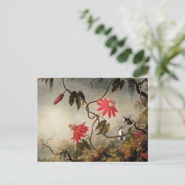 Passion Flowers with Hummingbirds Postcard (Standing Front)