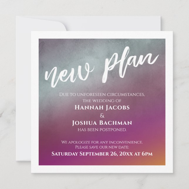 Passion Fruit New Plan Postponed Wedding Card (Front)