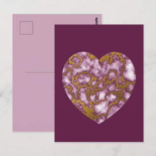 Passion Pink and Gold Marble Texture Heart Postcard