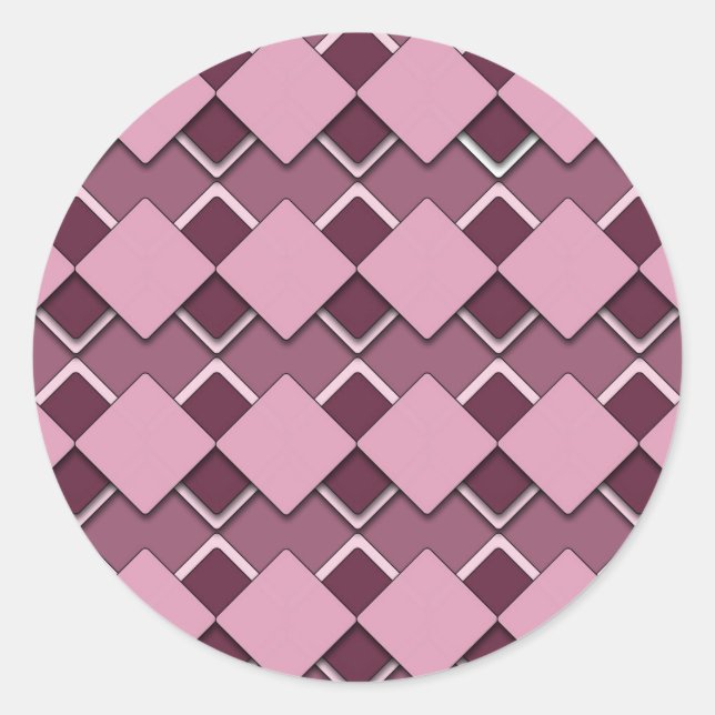 Passion Pink Square and Diamond Chequered Pattern Classic Round Sticker (Front)