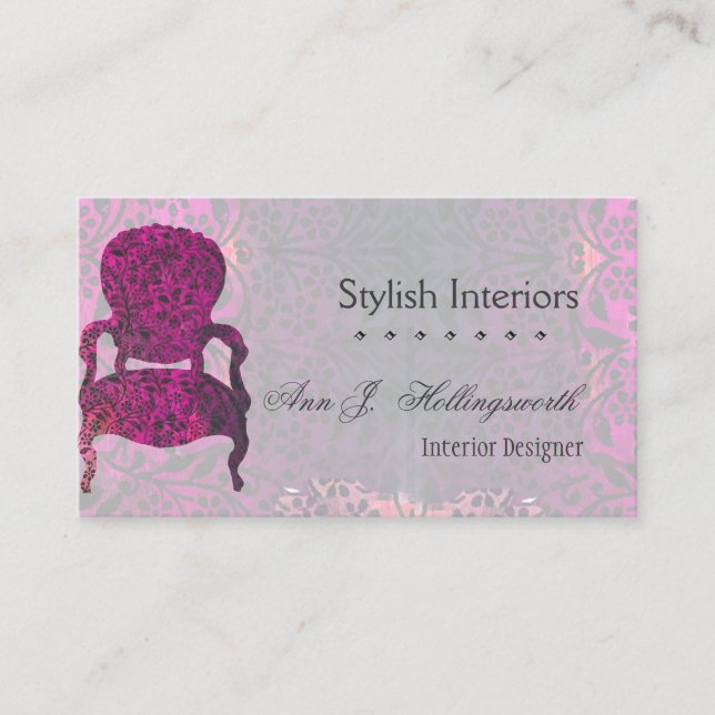 Passion Purple! Chair Template Interior Designer Business Card (Front)