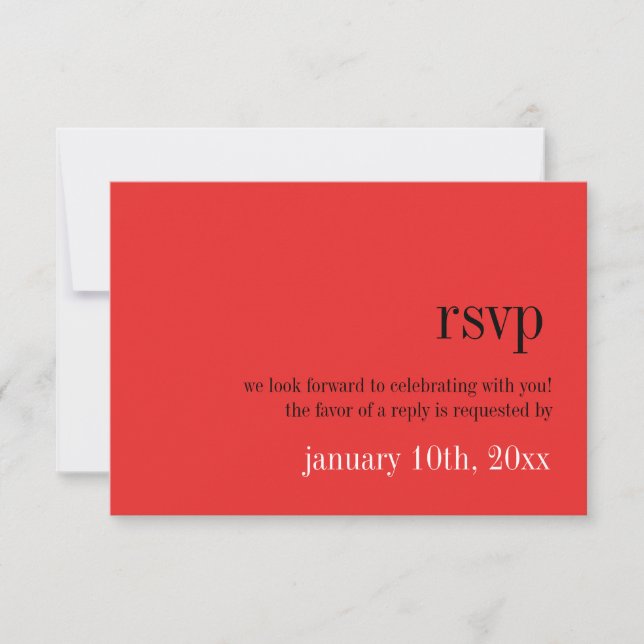 Passion red black typography chic wedding response invitation (Front)