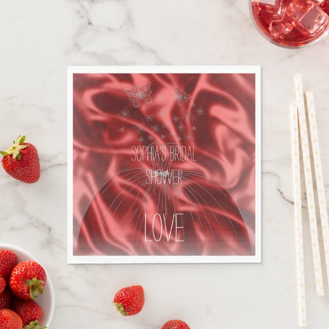 Passion Red Faux Satin Bridal Shower Butterflies  Napkin (Insitu)