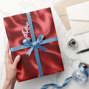 Passion Red Faux Satin Wedding Wrapping Paper