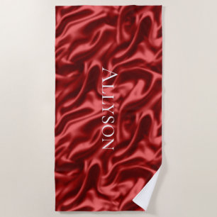 Passion Red Romantic Faux Satin Beach Towel