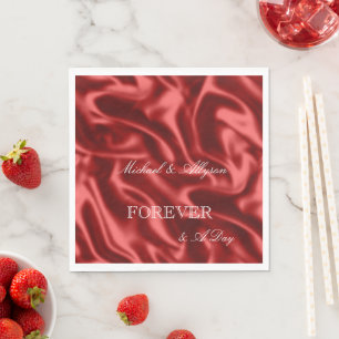 Passion Red Romantic Faux Satin Wedding Napkin