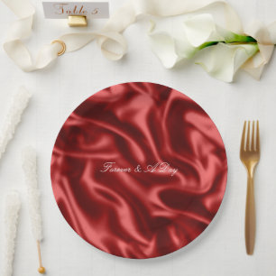 Passion Red Romantic Faux Satin Wedding Paper Plate