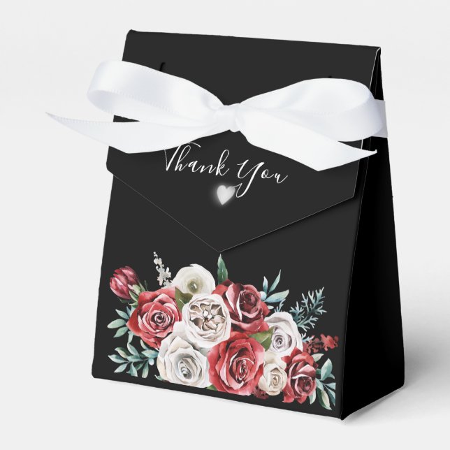 Passion red Roses Black Wedding  Favour Box (Front Side)