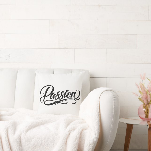 Passion Script | Elegant Minimalist Typography Throw Pillow (Couch)