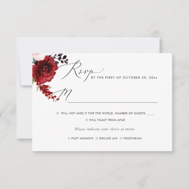Passionate Blooms Watercolor Flowers, RSVP w Meal Invitation (Front)