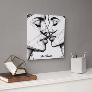 Passionate Lesbian Kissing Elegant  Square Wall Clock