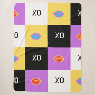 Passionate Lips & XO Pattern Sherpa Blanket