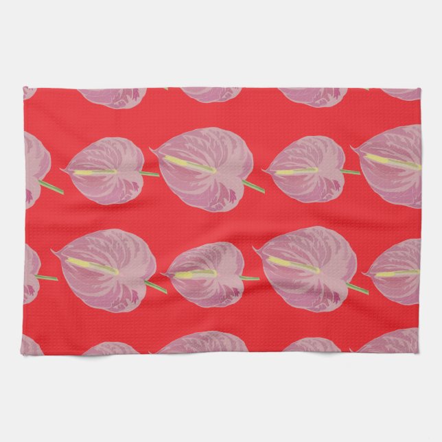 passionate pink anthurium pattern kitchen towel (Horizontal)