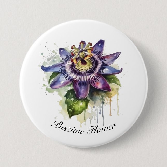 Passionate Purple Passion Flower 3 Inch Round Button (Front)