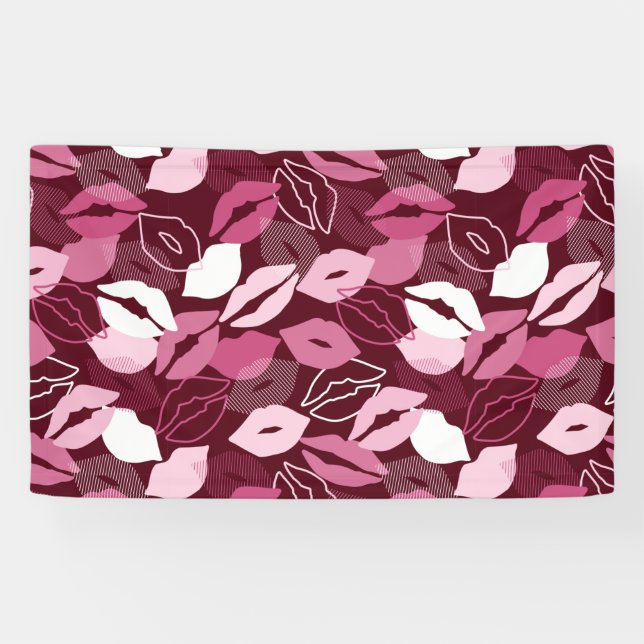 Passionate Red Pink Lips Kissing Pattern Banner (Horizontal)