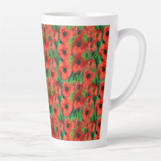 Passionate Red Poppies and Green Foliage Abstract  Latte Mug