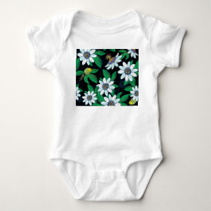 Passionflower Black Background Floral Seamless Baby Bodysuit