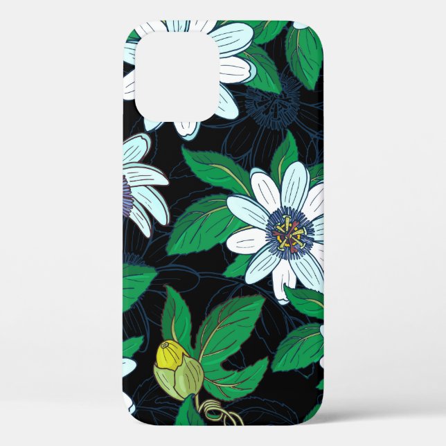 Passionflower Black Background Floral Seamless Case-Mate iPhone Case (Back)