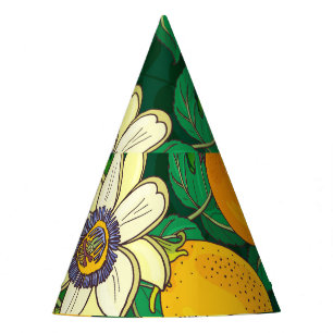 Passionflower Bloom: Black Background Vintage. Party Hat